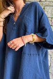 Tasha Cushion Cotton Oversized Shirt Tunic Navy